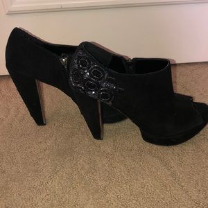Sam Edelman black beaded suede platform booties